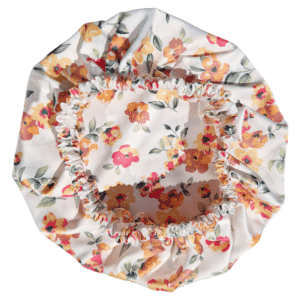 Boneta de par din satin - alb cu flori pastel 1