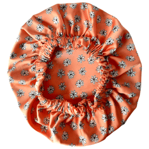 Boneta de par din satin - orange cu flori albe