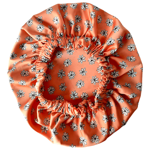 Boneta de par din satin - orange cu flori albe
