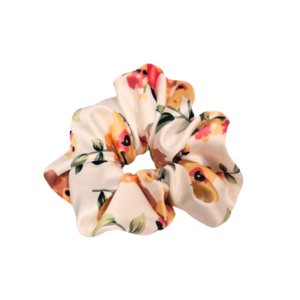 Elastic de par din satin - alb cu flori