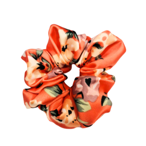 Elastic de par din satin - portocaliu cu flori