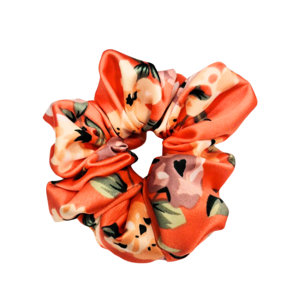 Elastic de par din satin - portocaliu cu flori