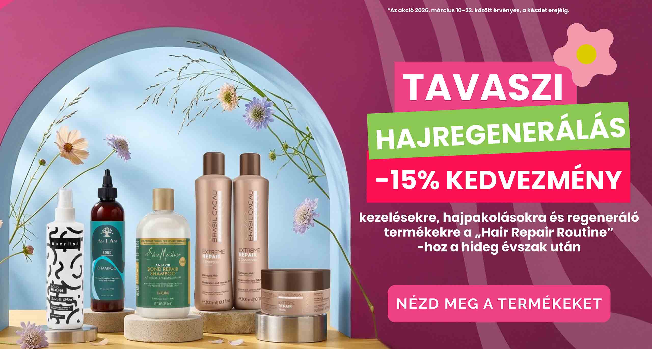 Banner campanie spring hair repair. profita de reduceri de pana la 15% la dazahaircare